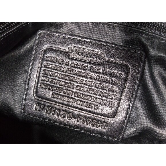 COACH F16580 Black Logo Canvas & Leather Handbag Python Embossed Accent - Picture 7 of 8